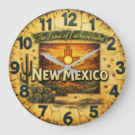 New Mexico Land of Enchantment Vintage Desert Map Große Wanduhr
