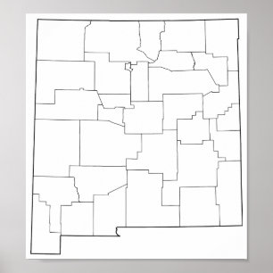 New Mexico Landkreise Blank Kontur Map Poster