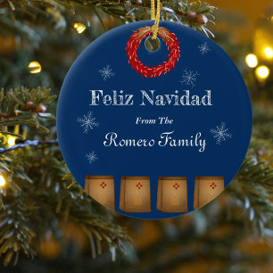 New Mexico luminaria farolito Zia Schnee Keramik Ornament