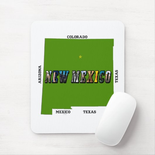New Mexico Map Kontur Foto Text Mousepad (Mit Mouse)