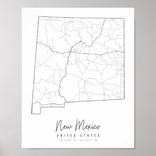 New Mexico Minimal Street Map Poster (Vorne)