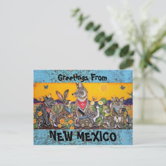 New Mexico Postkarte mit Wüste Südwestliche Tiere (Stehend Vorderseite)