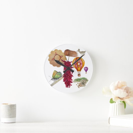 New Mexico Red Chile Pinõn Zia Hot Air Ballon Runde Wanduhr (Zuhause)