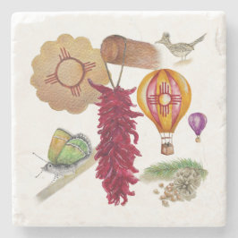 New Mexico Red Chile Pinõn Zia Hot Air Ballon Steinuntersetzer