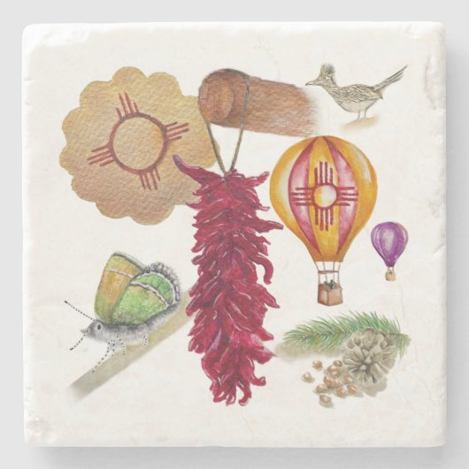 New Mexico Red Chile Pinõn Zia Hot Air Ballon Steinuntersetzer (Vorderseite)