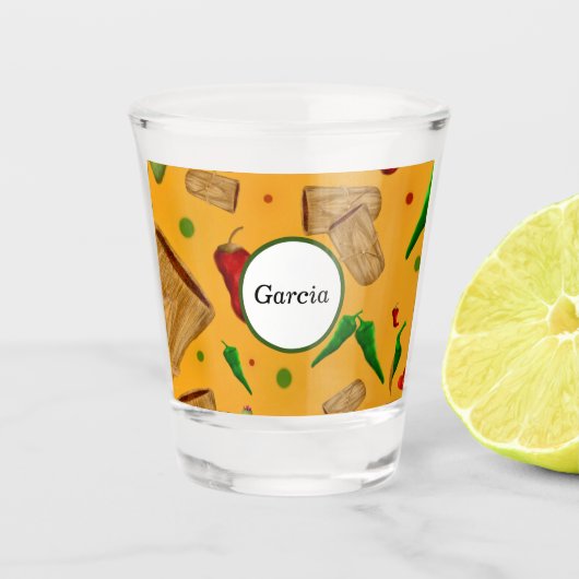 New Mexico Red & Green Chile Tamales Zia Nopales Schnapsglas (Vorderseite)