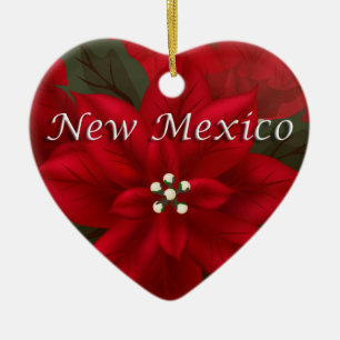 New Mexico Red Poinsettia Heart Keepake Ornament