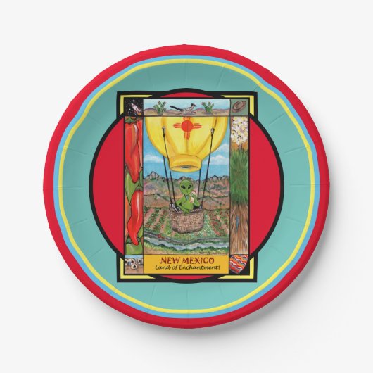 New Mexico Roswell Alien Funny Hot Air Ballon Zia Pappteller (Vorderseite)