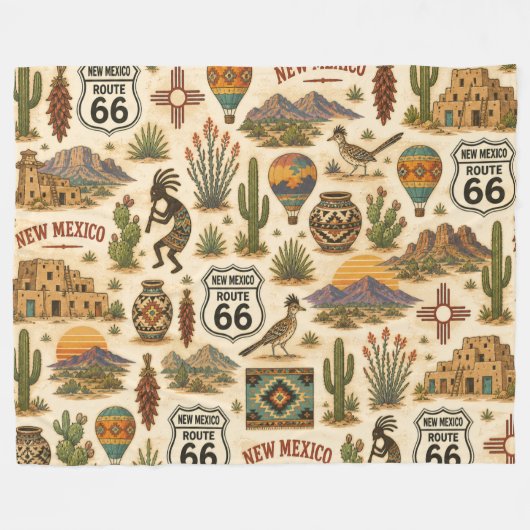 New Mexico Route 66 Cozy Mesa Fleecedecke (Vorderseite (Horizontal))