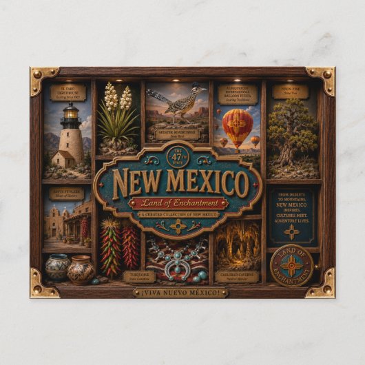 New Mexico Shadow Box 3D Figurine Staat Postkarte (Vorderseite)