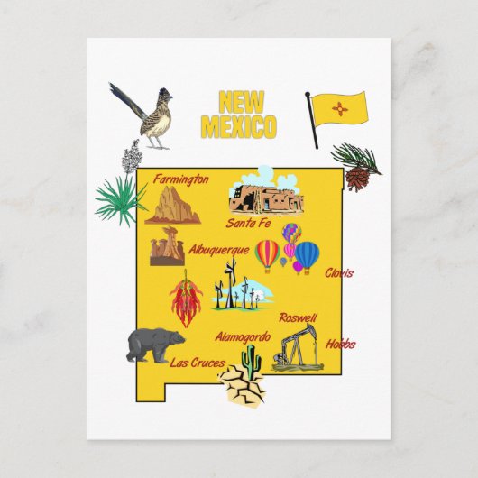 New Mexico Staat Karte mit Reisezielen (Vorderseite)