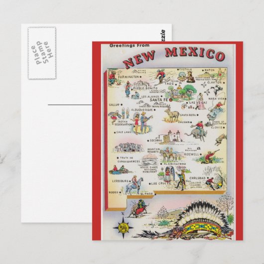 New Mexico Staat Map Postkarte (Vorne/Hinten)