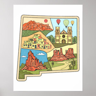 New Mexico Staat Map Vintag Albuquerque Las Vegas Poster