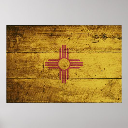 New Mexico State Flag on Old Wood Grain Poster (Vorne)