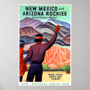New Mexico und Arizona Rockies, Vintage Reise Poster