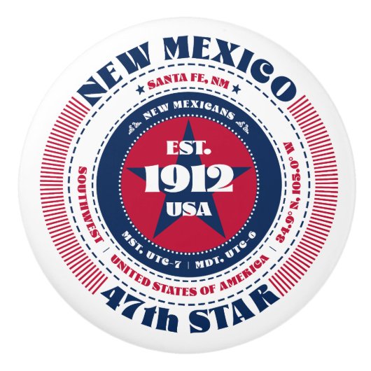 New Mexico US Staat Red White Blue Typografy Keramikknauf (Vorderseite)