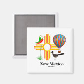 New Mexico Zia_ Chiles, Balloon, Roadrunner, Yucca Magnet (Vorderseite/Rückseite)