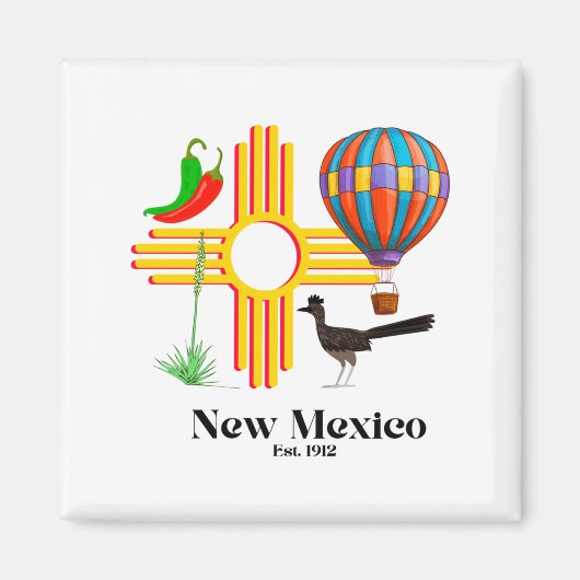 New Mexico Zia_ Chiles, Balloon, Roadrunner, Yucca Magnet (Vorne)