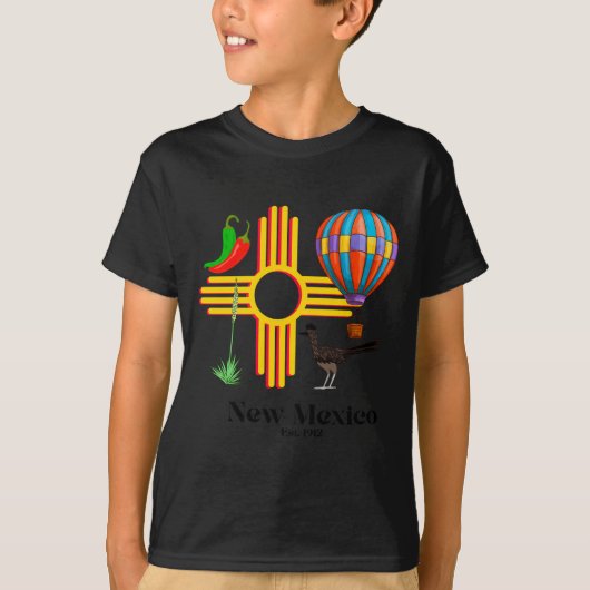 New Mexico Zia_ Chiles, Balloon, Roadrunner, Yucca T-Shirt (Vorderseite)