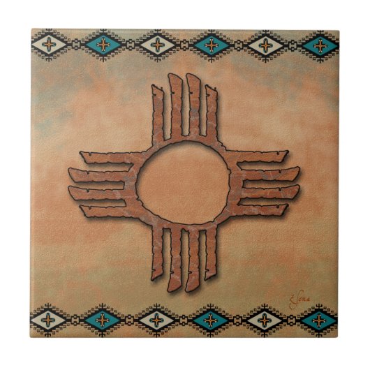 New Mexico Zia (Sonne) Keramik Tile Fliese (Vorderseite)