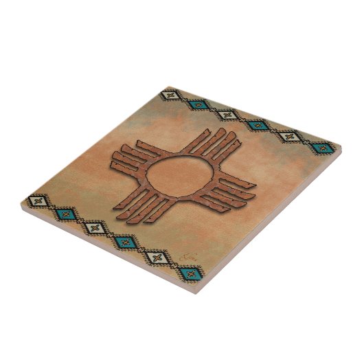 New Mexico Zia (Sonne) Keramik Tile Fliese (Seite)