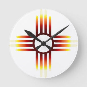 New Mexico Zia Sun Fire Runde Wanduhr