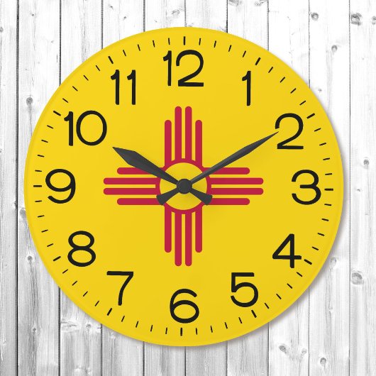 New Mexico Zia Sun Flag Clock 2 Sizes Clouds Große Wanduhr