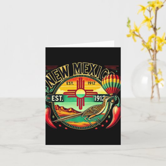 New Mexico Zia Symbol, Roadrunner &amp; Chile Pepp Karte (Gelbe Blume)
