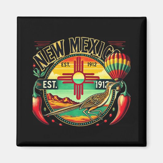 New Mexico Zia Symbol, Roadrunner & Chile Pepp Magnet (Vorne)