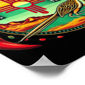 New Mexico Zia Symbol, Roadrunner &amp; Chile Pepp Poster (Ecke)