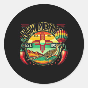 New Mexico Zia Symbol, Wegekuckuck & Chile-Schoten Runder Aufkleber