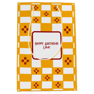 New Mexico Zia Yellow White Squares Mittlere Geschenktüte