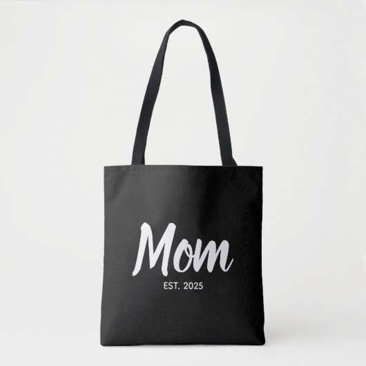 New Mom Established Date White Script Tasche (Vorderseite)