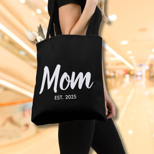 New Mom Established Date White Script Tasche