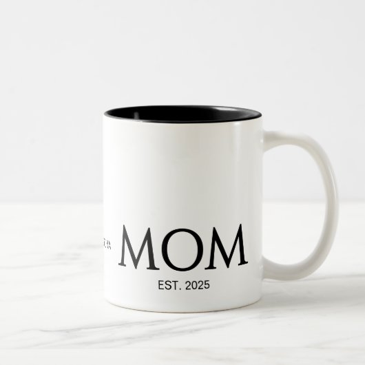 New Mom Gift Personalized Mom Established  Zweifarbige Tasse (Rechts)
