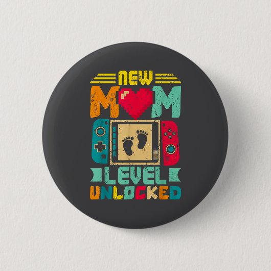 New Mom Level Unlocked Gamer Valentine's Button (Vorderseite)