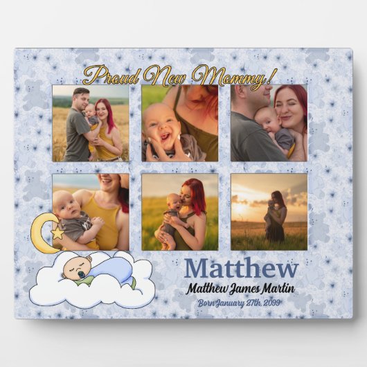 New Mommy Baby Foto Collage in Blue Fotoplatte (Vorderseite)