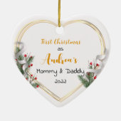 New Mommy Daddy Holly & Pine Gold Frame Foto Keramik Ornament (Hinten)