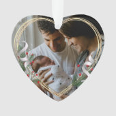 New Mommy Daddy Holly & Pine Gold Frame Foto Ornament (Vorderseite)