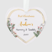 New Mommy Daddy Holly & Pine Gold Frame Foto Ornament (Rückseite)