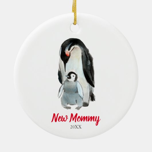 New Mommy Penguin Newborn Baby's First Christmas Keramik Ornament (Hinten)