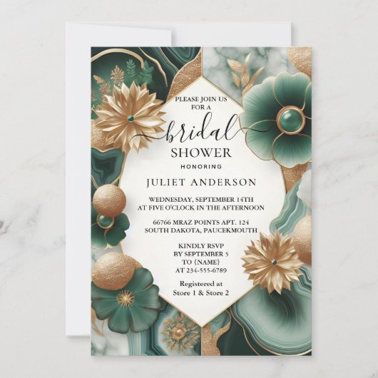 New Monstera Emerald Green and Gold Brautparty Einladung (Vorderseite)