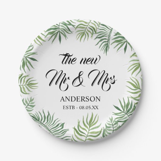 New Mr & Mrs Foliage Wedding Party Paper Napkins Pappteller (Vorderseite)