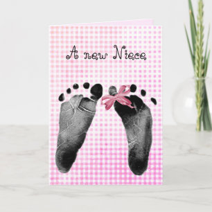 New Niece Footprints auf Pink Gingham Karte