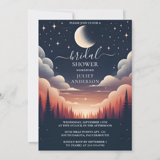New Night Sunset Moon Cloud Twilight Brautparty Einladung (Vorderseite)
