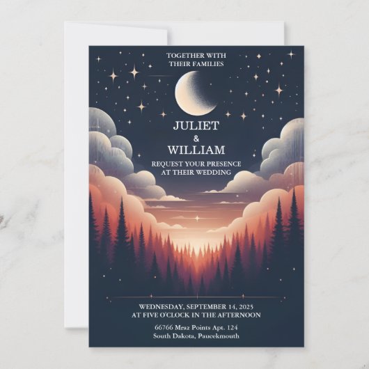 New Night Sunset Stars Moon Cloud Twilight Hochzei Einladung (Vorderseite)