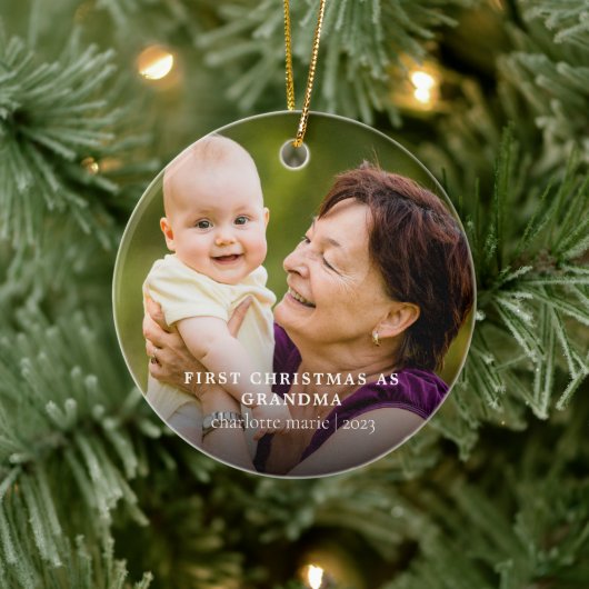 New Oma Babys Erstes Weihnachtsfest Foto Keramik Ornament (Baum)