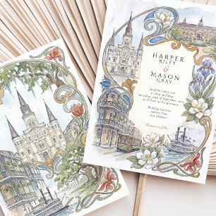 New Orleans Aquarell-Landmarken-Hochzeit Einladung