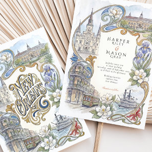 New Orleans Aquarell-Landmarks-Hochzeit Einladung