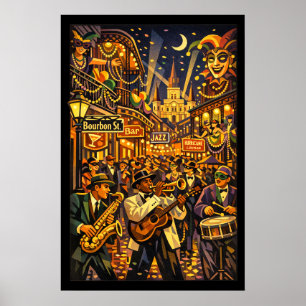 New Orleans auf Mardi Gras im Retro-Art-Deco-Stil Poster